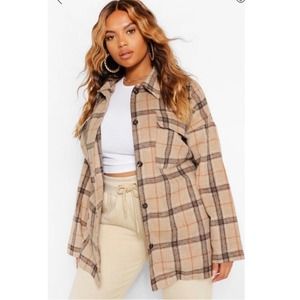 Boohoo Plus Tonal Flannel Oversized Boyfriend Shirt Shacket Size 24